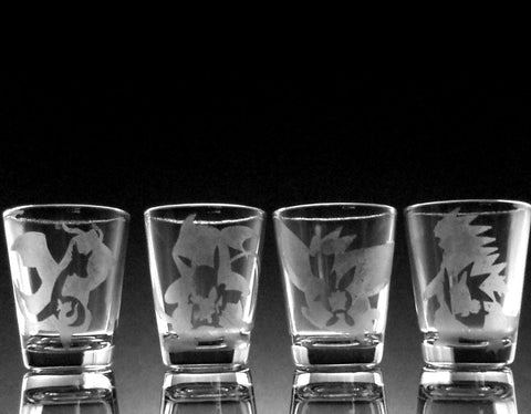 CHOOSE ANY FOUR (4) Pokemon Evolution Etch Shot Glasses